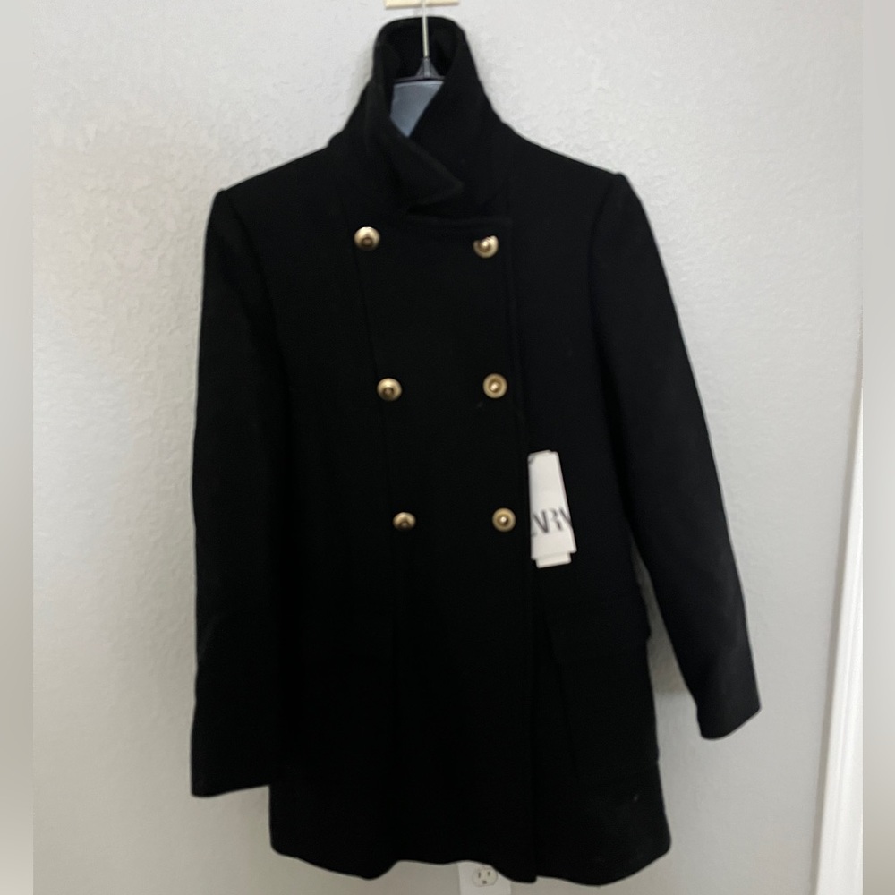 NWT Zara women’s black pea coat size XS